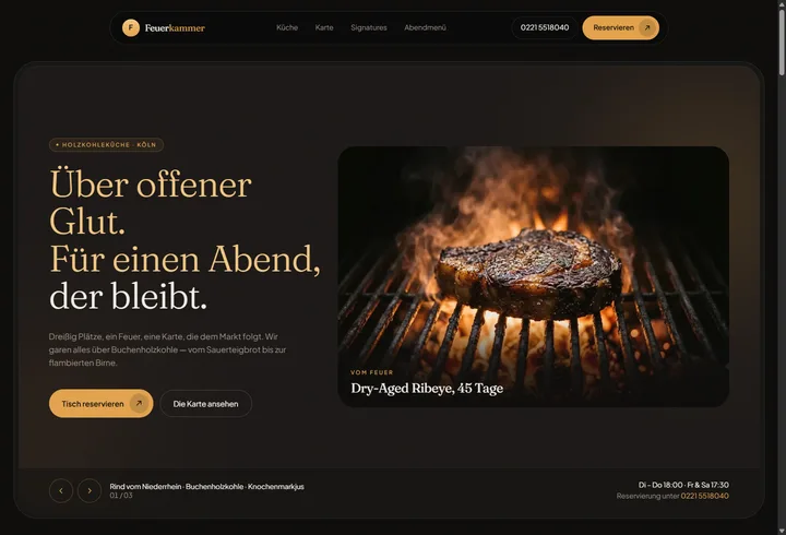 Beispielseite eines Restaurants auf dem Desktop