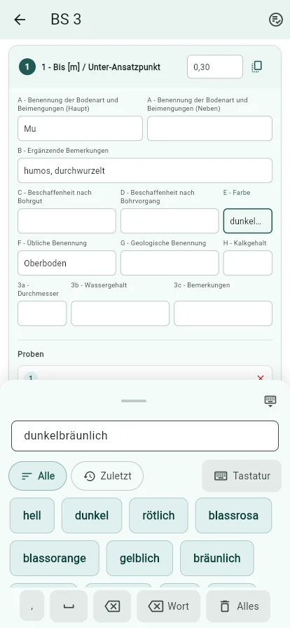 Schichtenverzeichnis mit geöffneter Wortbank