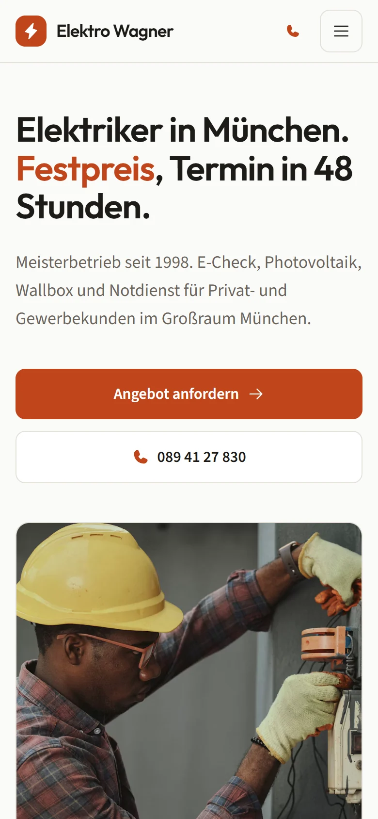 Beispielseite eines Elektrobetriebs
